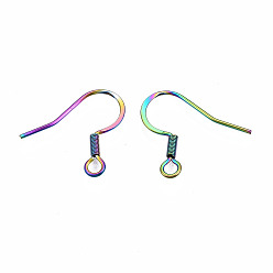 Rainbow Color 304 boucle d'oreille en acier inoxydable crochets, fil d'oreille, avec boucle horizontale, couleur arc en ciel, 17x18mm, Trou: 2mm, Jauge 21, pin: 0.7 mm