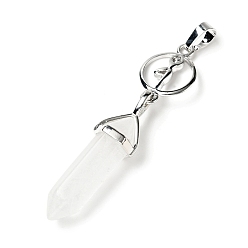 Quartz Crystal Natural Quartz Crystal with Brass Pendants, Cadmium Free & Lead Free, Bullet Shaped, 65~70mm, Hole: 4.6mm