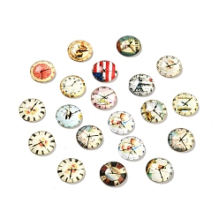 Mixed Color Clock Printed Glass Cabochons, Half Round/Dome, Mixed Color, 12x4mm
