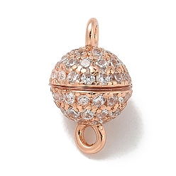 Прозрачный Стойка покрытие круглая латунь микропаве кубический цирконий магнитные застежки, долговечный, без свинца и без кадмия, розовое золото , прозрачные, 10x6 мм, отверстие : 1.5 мм