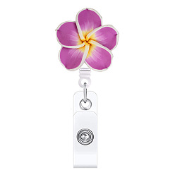 Purple Flower Polymer Clay Retractable Badge Reel, Card Holders, ID Badge Holder Retractable for Nurses, Purple, 350x35mm