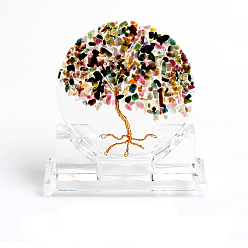 Tourmalinated Quartz Resin Tree of Life Home Display Decorations, with Natural Tourmalinated Quartz Chips Inside Ornaments, 130x110mm