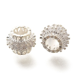 Серебро Реечное покрытие латунь микро паве прозрачный кубический цирконий европейские бусины, бусины с большим отверстием, долговечный, без свинца и без кадмия, круглые, серебряные, 10x7.5 мм, отверстие : 4.5 мм