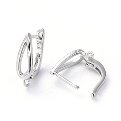 Real Platinum Plated Brass Hoop Earring Findings with Latch Back Closure, with Horizontal Loop, Long-Lasting Plated, Teardrop, Real Platinum Plated, 16.5x10.5x5mm, Hole: 1.2mm, Pin: 0.8mm
