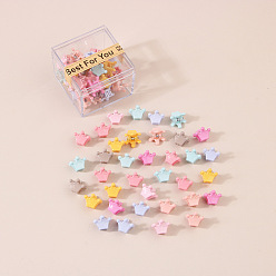 36 pieces/box of crown design. Cute Mini Hair Clips for Kids, Candy Color Boxed Hairpins for Bangs and Side Hairstyles