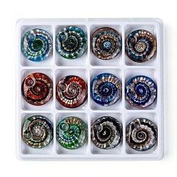 Mixed Color Handmade Silver Foil Lampwork Pendants, with Gold Sand, Flat Round, Mixed Color, 45x10mm, Hole: 5mm, 12pcs/box