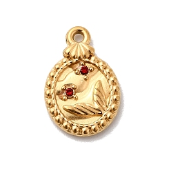 Светло-сиамский 304 подвески из нержавеющей стали со стразами, овальные подвески с узором «рыбий хвост», ионное покрытие (ip), реальный 18 k позолоченный, Light Siam, 16.5x11x2.5 мм, отверстие : 1.2 мм