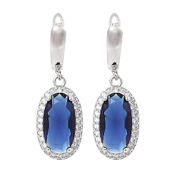 Синий Латунные серьги-гвоздики с паве из кубического циркония овальной формы для женщин, платина, синие, 35x11.5 мм