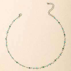 14026 Silver Green Beaded Candy Round Bead Necklace - Simple and Versatile European and American Jewelry.