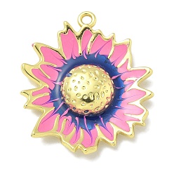 Бледно-Розовый Подвески из латуни с эмалью в стойку, долговечный, без свинца и без кадмия, прелести подсолнуха, реальный 18 k позолоченный, розовый жемчуг, 28.5x24.5x4.5 мм, отверстие : 2 мм
