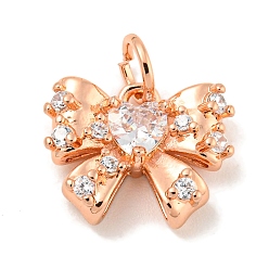 Розовое Золото Покрытие стойки латунь микропаве прозрачные подвески из кубического циркония, долговечный, с прыжковых колец, без свинца и без кадмия, бантом, розовое золото , 10x12.5x3.5 мм, отверстие : 3 мм