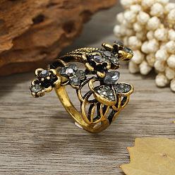 Античное Золото Кольца для женщин из цинкового сплава со стразами, цветок, античное золото 