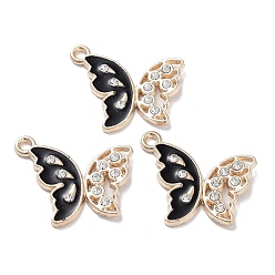 Butterfly Alloy Enamel Pendants, with Rhinestone, Cadmium Free & Lead Free, Light Gold, Butterfly, 20x22.5x2.5mm, Hole: 1.8mm