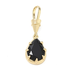 Noir Pendentifs en laiton zircon cubique pavé, charmes de larme, charmes de pierre unique, plaqué longue durée, crémaillère plaquage, sans plomb et sans cadmium, réel 18 k plaqué or, noir, 36mm, Trou: 8x5mm