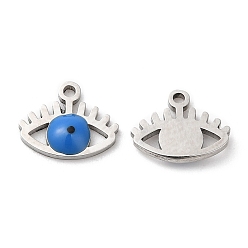 Stainless Steel Color 316L Surgical Stainless Steel Charms, with Enamel, Evil Eye Charm, Stainless Steel Color, 7x9x1.6mm, Hole: 1mm
