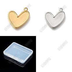 Plaqué 18k Or Véritable & Couleur Acier Inoxydable 12pcs 2 couleurs 304 pendentifs en acier inoxydable, charme coeur, anti-ternissement, plaqué or véritable et couleur acier inoxydable, 20.5x20.5x3mm, Trou: 1.8mm, 6 pcs / couleur