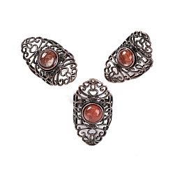 Вишневый Кварц Кольца на палец в стиле ретро из синтетического вишневого кварцевого стекла, регулируемые латунные кольца для женщин, 38 мм, внутренний диаметр: 19 мм