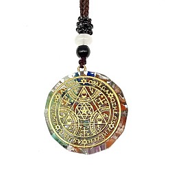 Triangle Orgonite Chakra Natural & Synthetic Mixed Stone Pendant Necklaces, Nylon Thread Necklace for Women, Flat Round, Triangle, 25.59 inch(65cm)