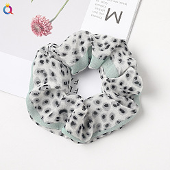 C218 Chiffon Leopard Print - Green Floral Fabric Hair Scrunchie for Ponytail - Charming and Elegant Accessory