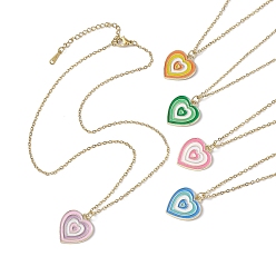 Mixed Color Rack Plating Light Gold Alloy Enamel Pendant Necklace, Heart, Mixed Color, 16.02 inch(40.7cm)