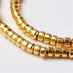 Golden Plated Non-magnetic Synthetic Hematite Beads Strands, Rondelle, Golden Plated, 3x2mm, Hole: 1mm, about 203pcs/strand, 15.7 inch