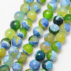 Green Yellow Natural Fire Crackle Agate Bead Strands, Round, Grade A, Faceted, Dyed & Heated, Green Yellow, 10mm, Hole: 1mm, about 37pcs/strand, 15 inch