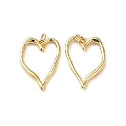 Real 18K Gold Plated Rack Plating Brass Pendants, Lead Free & Cadmium Free, with Jump Ring, Long-Lasting Plated, Hollow Heart Charm, Real 18K Gold Plated, 25x18x2.5mm