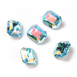 Light Aquamarine AB Стеклянные кабошоны со стразами в стиле AB, плоская задняя и задняя, прямоугольные, светлый аквамарин ab, 8x6x4 мм