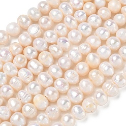 Beige Natural Cultured Freshwater Pearl Beads Strands, Grade AB, Potato, Beige, 7~8mm, Hole: 0.5mm, about 52pcs/strand, 13.19~13.39''(33.5~34cm)