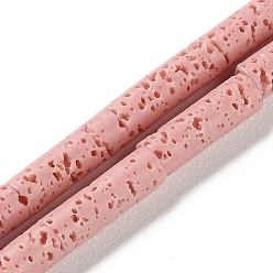 Pink Нити синтетических бусин, окрашенных в лавовый камень, колонка, розовые, 13~14x4 мм, отверстие : 1 мм, около 28 шт / нитка, 15.08'' (38.3 см)