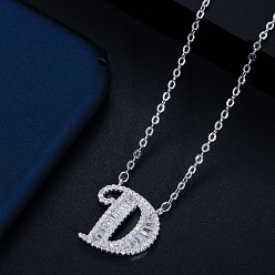 letter D with chain) Wife's Romantic Travel Same Style 26 English Alphabet Clavicle Chain Pendant Micro-inlaid Zircon Platinum Plated Necklace