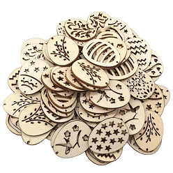 Blanched Almond Unfinished Wooden Easter Egg Cutout Pendant Ornaments, for DIY Painting Ornament Easter Home Decoration, Mixed Patterns, Blanched Almond, 38x30mm, 50pcs/bag