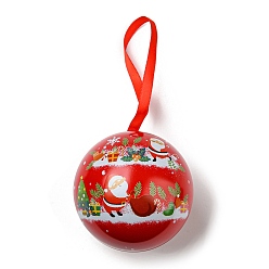 Santa Claus Boîtes de faveur de stockage de bonbons de boule ronde de fer blanc, coffret cadeau boule suspendue en métal de noël, le père noël, 16x6.8 cm