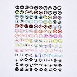 Cat Shape Glass Cabochons, with Self-Adhesive, for DIY Jewelry Making, Half Round with Mixed Patterns, Cat Pattern, 12x4.5mm