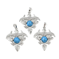 Синтетическая Бирюза Подвески-треугольники из синтетической бирюзы, подвески из латунных камней, платина, стойки покрытие, 41.5x34.5x5.5~7 мм, отверстие : 8.5x5.5 мм