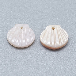 White Shell Natural White Shell Mother of Pearl Shell Charms, Shell, 9.5~10.5x10~11x2~3mm, Hole: 1mm