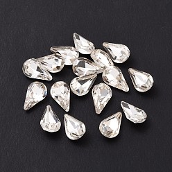 Crystal Glass Rhinestone Cabochons, Pointed Back & Silver Back Plated, Teardrop, Crystal, 10x6x4mm