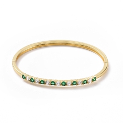 Green Cubic Zirconia Hinged Bangle, Golden Brass Jewelry for Women, Green, Inner Diameter: 2-3/8 inch(5.9cm)