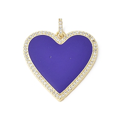 Королевский синий Латунные микро проложить кубического циркония подвески, с эмалью, сердце, стойки покрытие, долговечный, без свинца и без кадмия, с целью перехода в кольце, королевский синий, 30.5x30x2 мм, отверстие : 5x3 мм