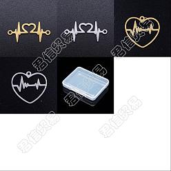 Golden & Stainless Steel Color Unicraftale 16Pcs 4 Style 201 Stainless Steel Links Connectors, Heartbeat & Heart with Heartbeat/ECG, Golden & Stainless Steel Color, 12~19.5x21.5~24x1mm, hole: 1.4mm, 4pcs/style