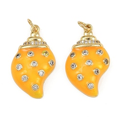 Желтый Латунные микро проложить кубического циркония подвески, форма спиральной оболочки, с эмалью, стойки покрытие, без свинца и без кадмия, долговечный, с целью перехода в кольце, реальный 18 k позолоченный, желтые, 26x15x5 мм, отверстие : 3 мм