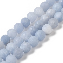 Light Steel Blue Natural Dyed Jade Beads Strands, Frosted, Round, Light Steel Blue, 8~8.5mm, Hole: 1mm, about 47~48pcs/strand, 14.69''~14.96''(37.3~38cm)