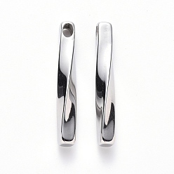 Stainless Steel Color 201 Stainless Steel Pendants, Twist Bar, Stainless Steel Color, 40x6x6mm, Hole: 4.5x3mm