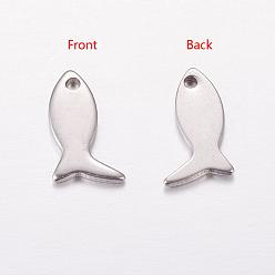 Stainless Steel Color 201 Stainless Steel Pendants, Fish, 12x6x0.6mm