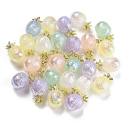 Mixed Color Iridescent Plating Acrylic Beads, with Alloy, Pineapple, Mixed Color, 17x10.5x10.5mm, Hole: 1.2mm