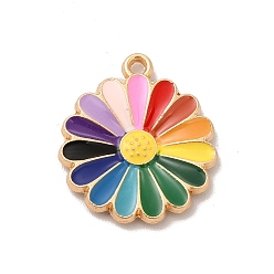 Colorful Alloy Enamel Pendants, Daisy Charm, Light Gold, Colorful, 21x18x2mm, Hole: 2mm