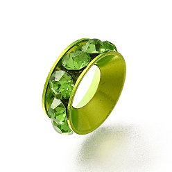 Желто-Зеленый Латунные бусины разделители для поставки стразов, без кадмия и без свинца, долговечный, стойки покрытие, кольцо, желто-зеленый, 15x5.5 мм, отверстие : 7 мм