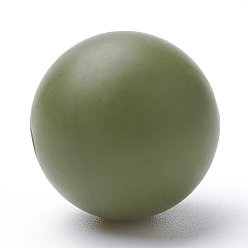 Dark Olive Green Food Grade Eco-Friendly Silicone Beads, Round, Dark Olive Green, 14~15mm, Hole: 2mm
