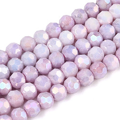 Сливовый Антикоррозийные гальванические стеклянные бусины, имитация драгоценных камней, круглые, с покрытием AB цвета, граненый(32 граненый), слива, 4~4.5x3.9 мм, отверстие : 0.8 мм, около 99~100 шт / нитка, 14.76~15.75'' (37.5~38 см)