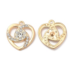 Golden Zinc Alloy Rhinestone Pendants, Heart with Vortex Charms, Golden, 20x19x3mm, Hole: 1.6mm